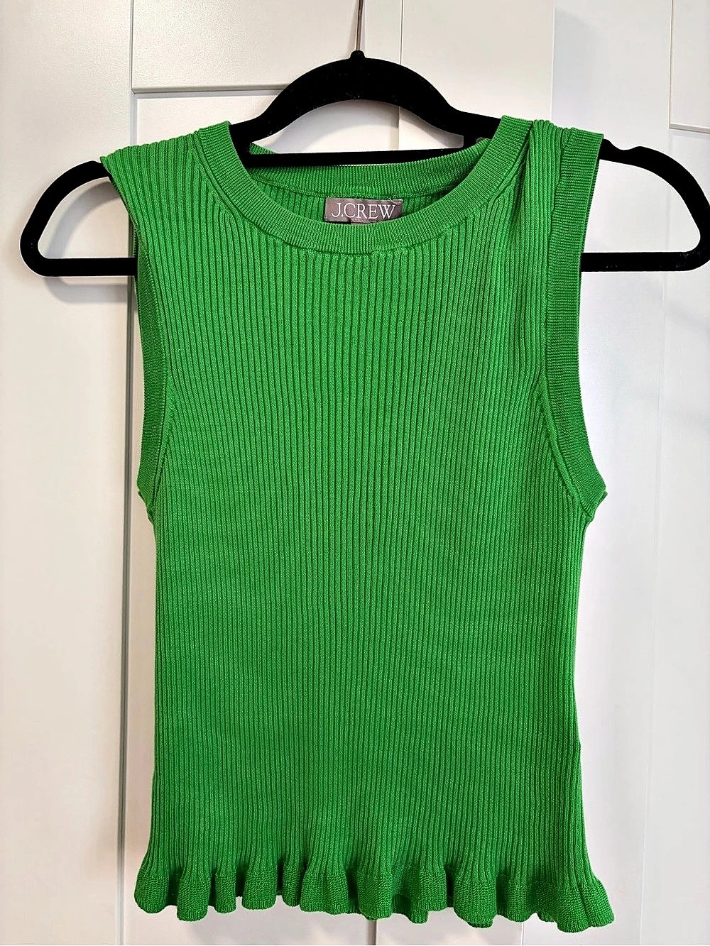 J.Crew Ruffle-Trim Shell Tank Top Ribbed Green Size Small